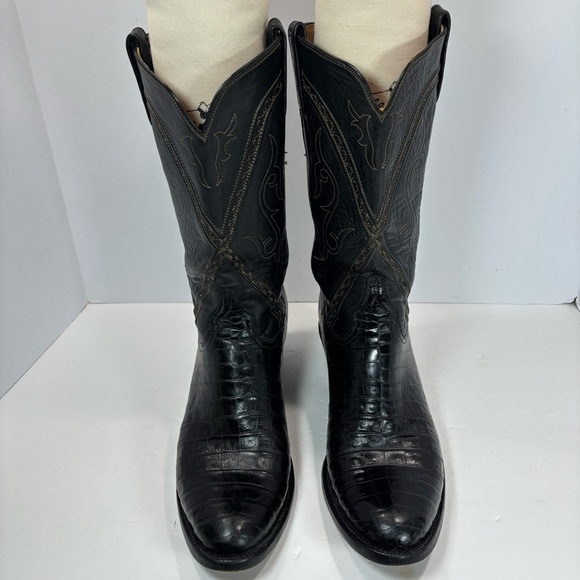 Lucchese Handmade Classic Crocodile Jones Black Embroidered Men 10.5 USA L 0311 - Picture 3 of 12